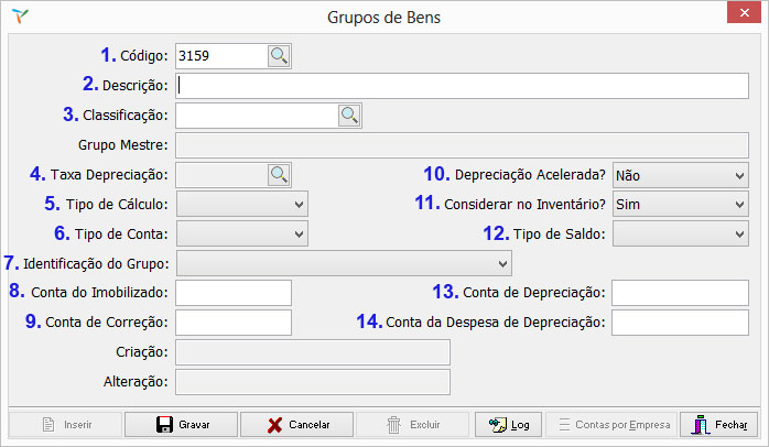 Cadastro de Grupos de Bens