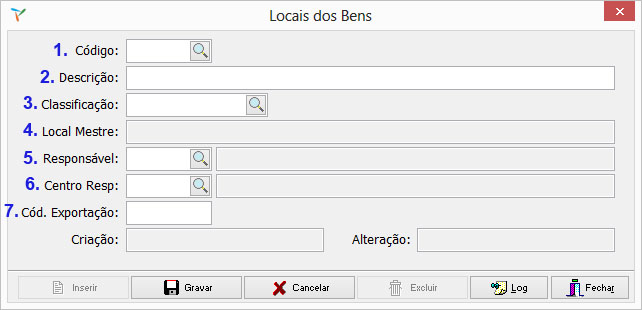 Cadastro de Locais dos Bens