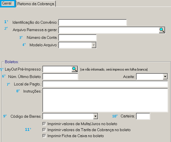 Tela da Aba Geral do Convênio de Cobrança